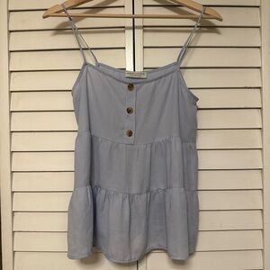 Paper Crane Light Blue Tiered Spaghetti-Strap Cami w/Buttons Sz S